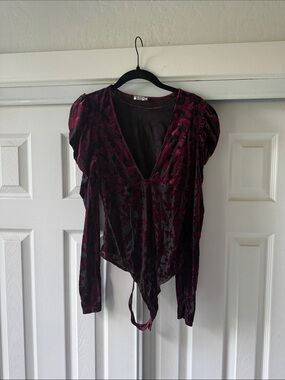 Plum Velvet Floral Wrap-Front Bodysuit